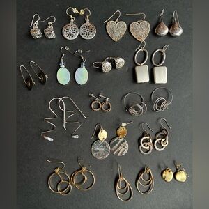 Elegant Silver, Gold & Stainless Steel Dangle Earrings Set (16 pairs)